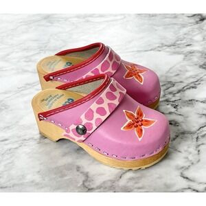 Tessa Clog Kids Girls Pink Made In Sweden Hand Painted Cottage Core 24 (EU)/8 US